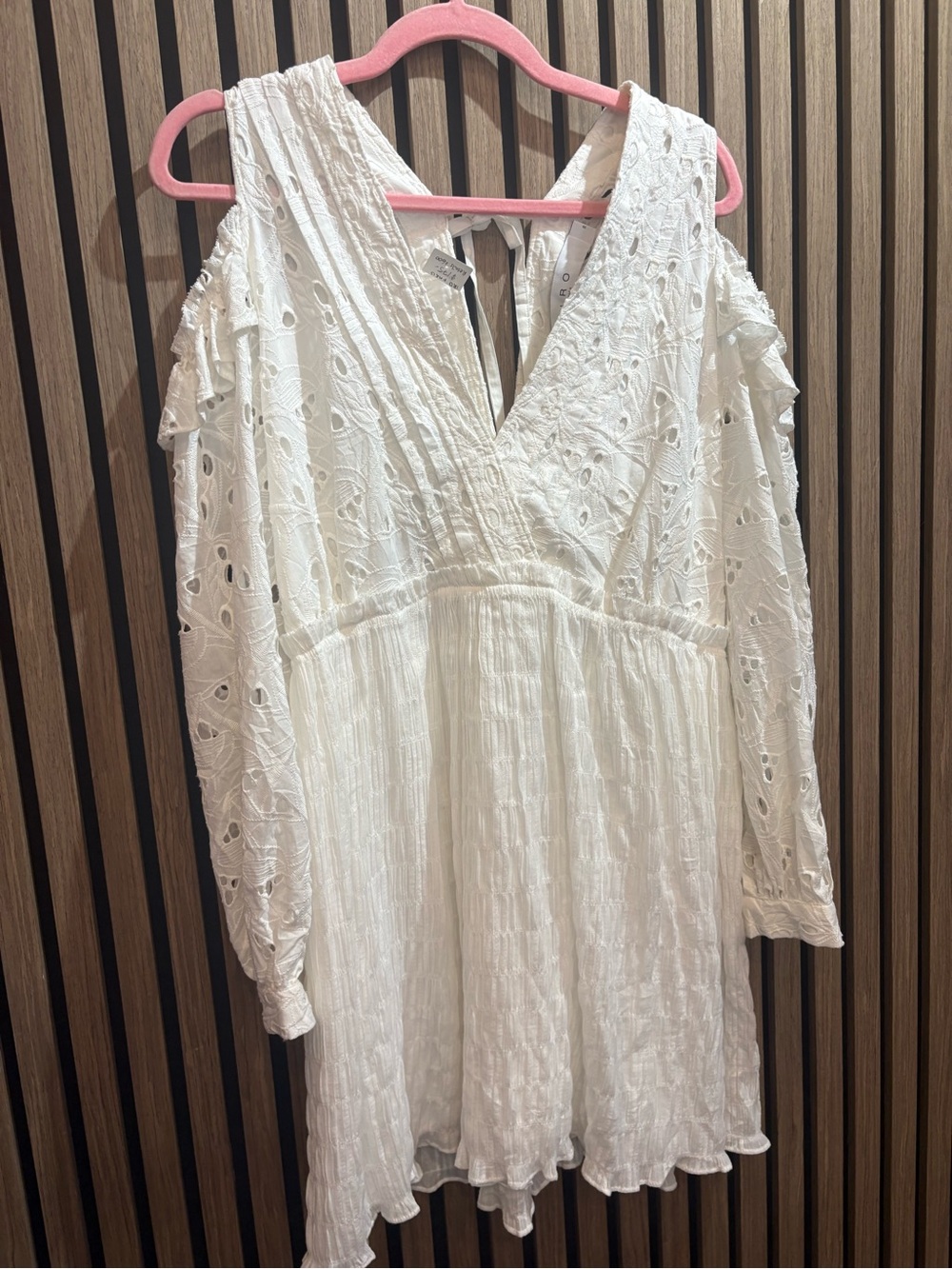 IRO White Eyelet Cold-Shoulder V-Neck Mini Dress